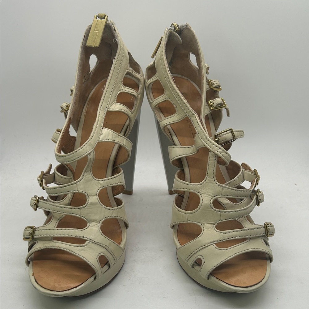 L.A.M.B. Sexy Cream Leather Strappy Platform Stiletto Heels Shoes **Size 7.5**🔥🔥 - Picture 3 of 11